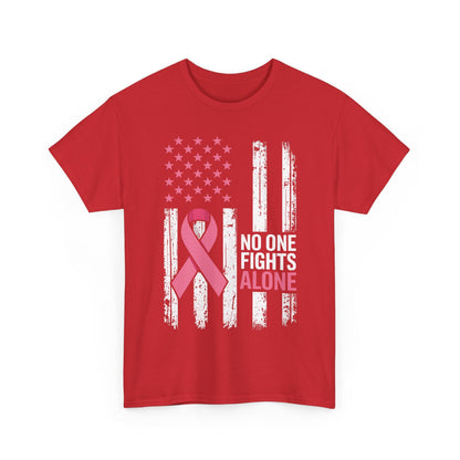 No One Fights Breast Cancer Alone American Flag Pink Ribbon T-Shirt