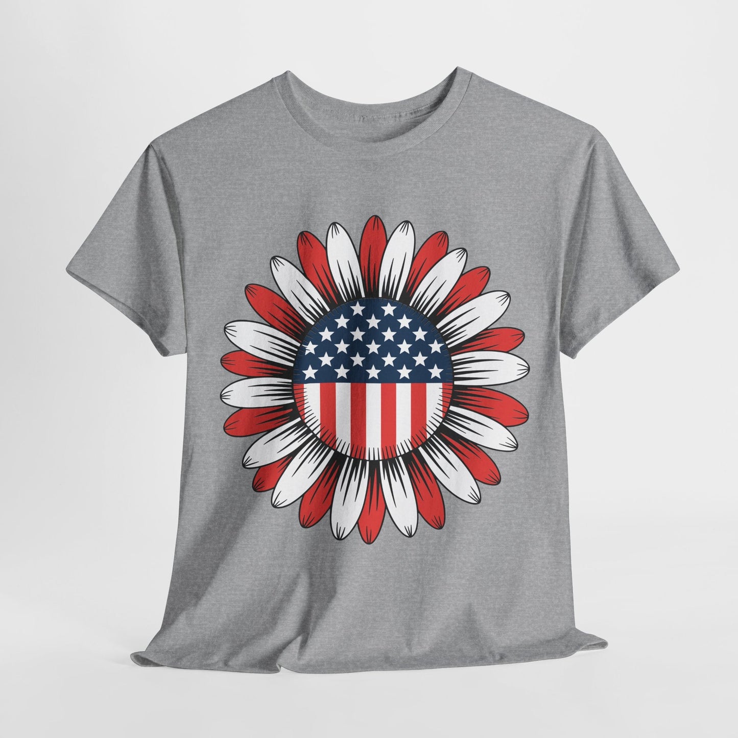 Sunflower American Flag 4th of July Women Men Merica USA T-Shirt
