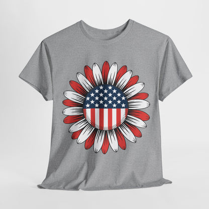 Sunflower American Flag 4th of July Women Men Merica USA T-Shirt