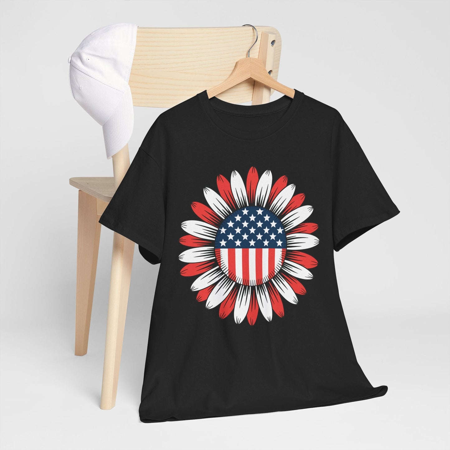 Sunflower American Flag 4th of July Women Men Merica USA T-Shirt
