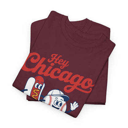 Hey Chicago Whadya Say Baseball and Hot Dog 4th of July Men Women T-Shirt