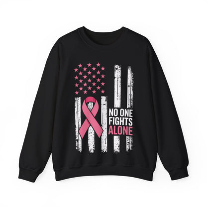 No One Fights Breast Cancer Alone American Flag Pink Ribbon Sweatshirt