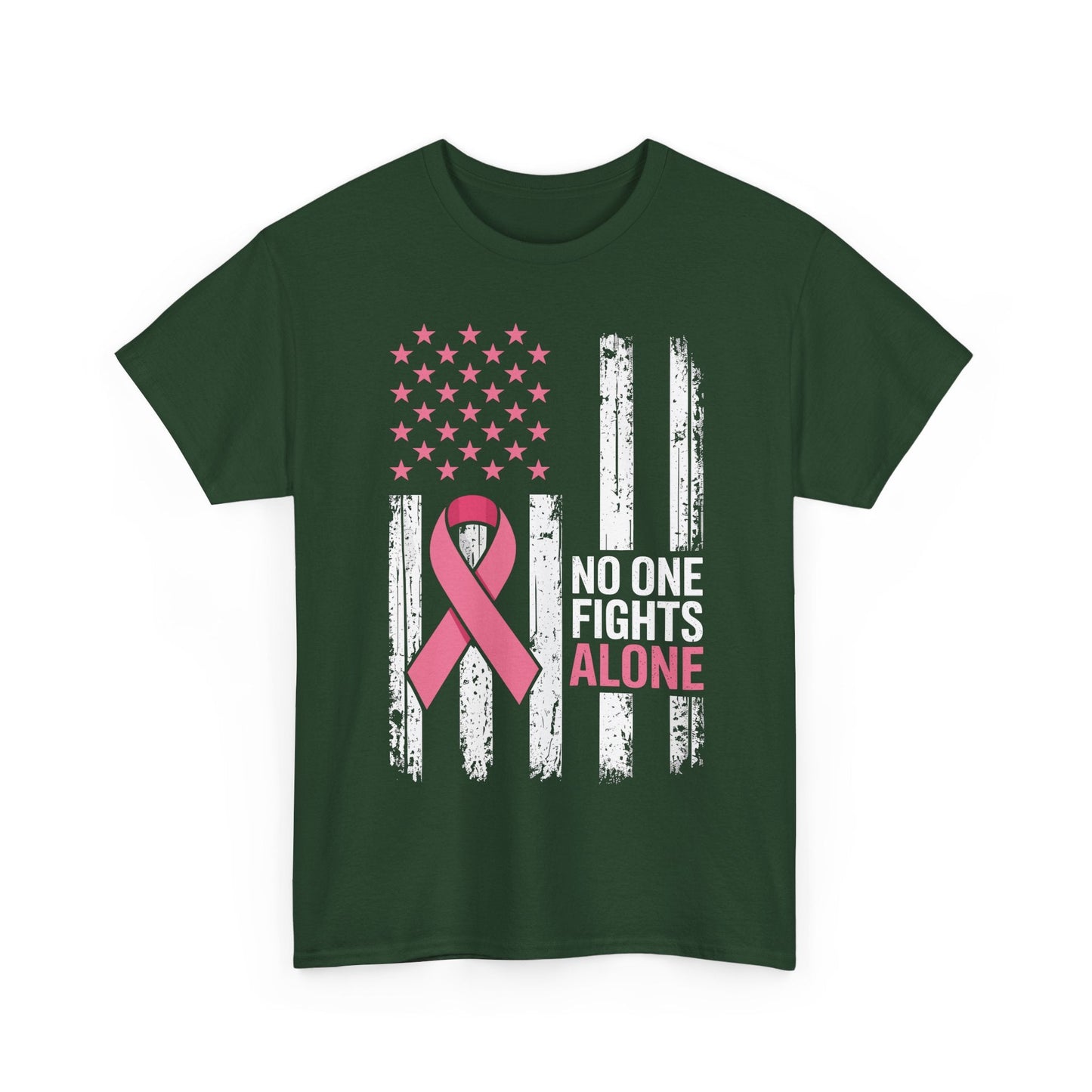 No One Fights Breast Cancer Alone American Flag Pink Ribbon T-Shirt