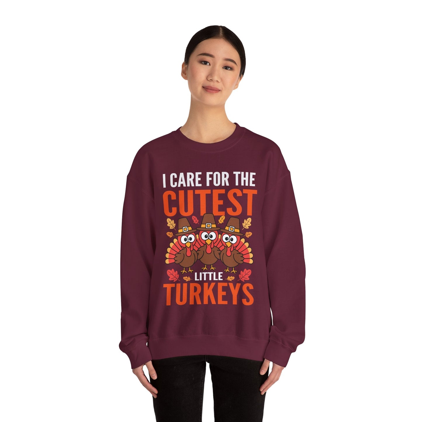 Care For Little Turkeys Nurse Fall Thanksgiving Scrub Top Sweatshirt