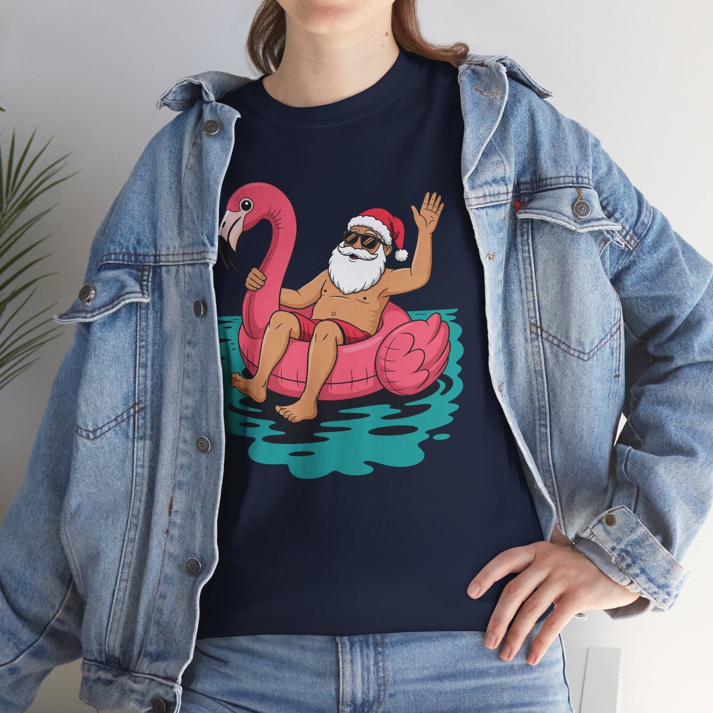 Santa Flamingo Floatie Funny Christmas In July Summer Xmas T-Shirt