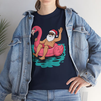 Santa Flamingo Floatie Funny Christmas In July Summer Xmas T-Shirt