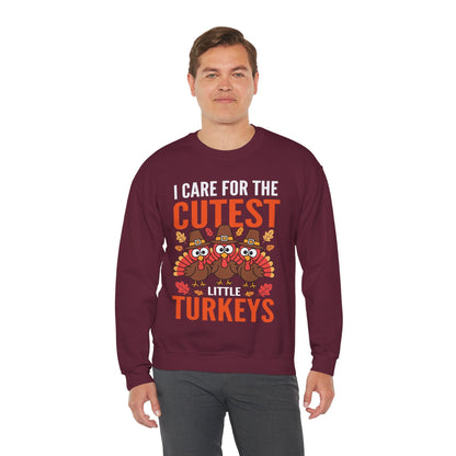 Care For Little Turkeys Nurse Fall Thanksgiving Scrub Top Sweatshirt