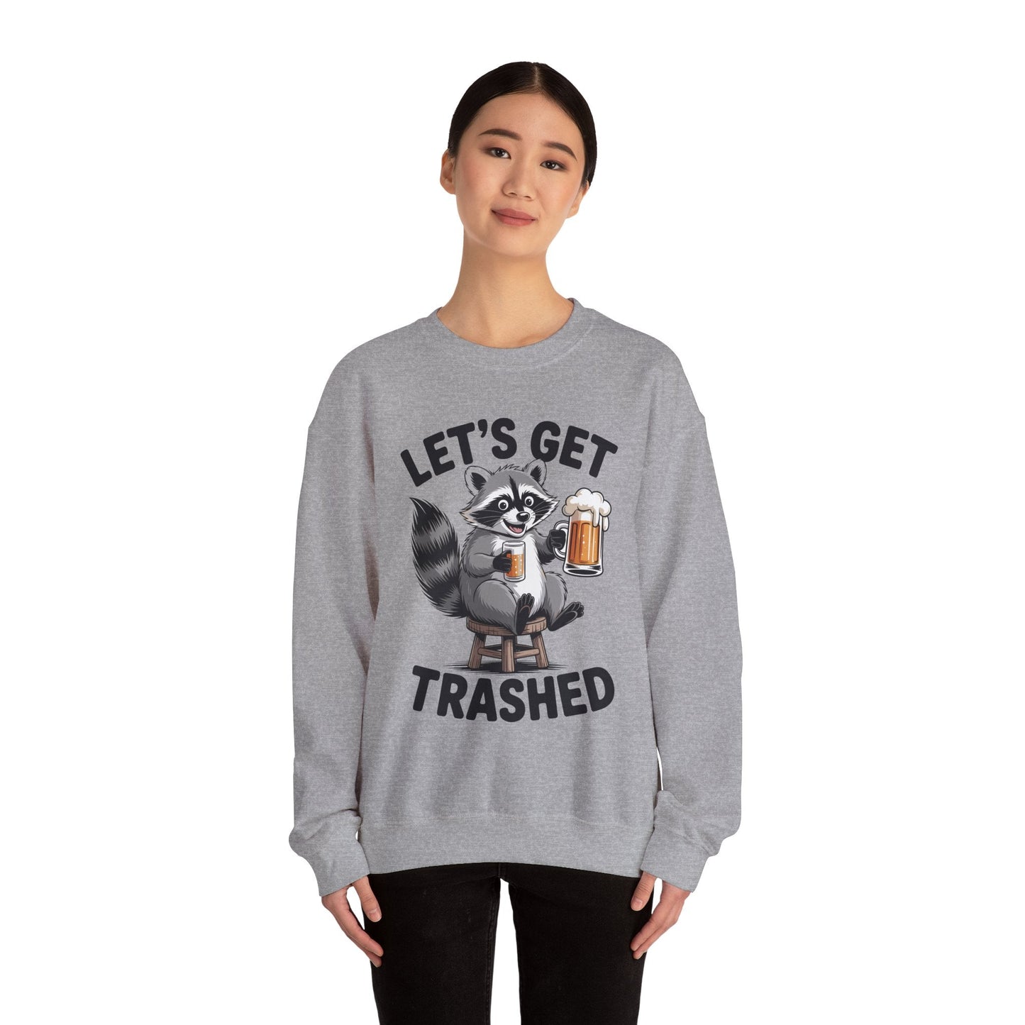 Funny Let's Get Trashed Raccoon Meme Humor Beer Drinking Sweatshirt