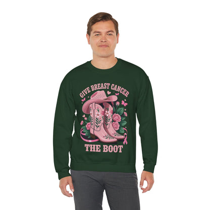 Give Breast Cancer The Boot Cowgirl Cancer Awareness Ribbon Sweatshirt