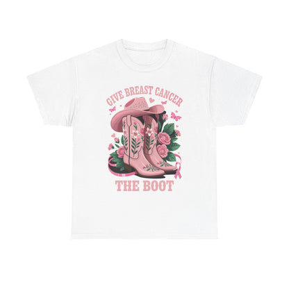 Give Breast Cancer The Boot Cowgirl Cancer Awareness Ribbon T-Shirt