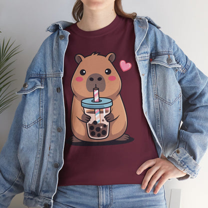 Cute Capybara Kawaii Anime Drinking Bubble Tea Lover Girls T-Shirt