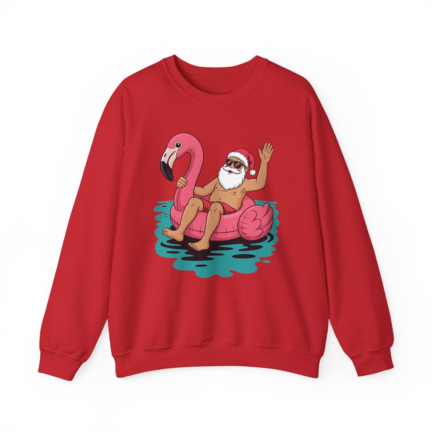 Santa Flamingo Floatie Funny Christmas In July Summer Xmas Sweatshirt