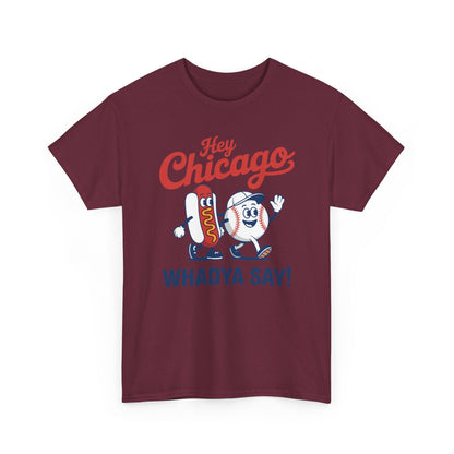 Hey Chicago Whadya Say Baseball and Hot Dog 4th of July Men Women T-Shirt