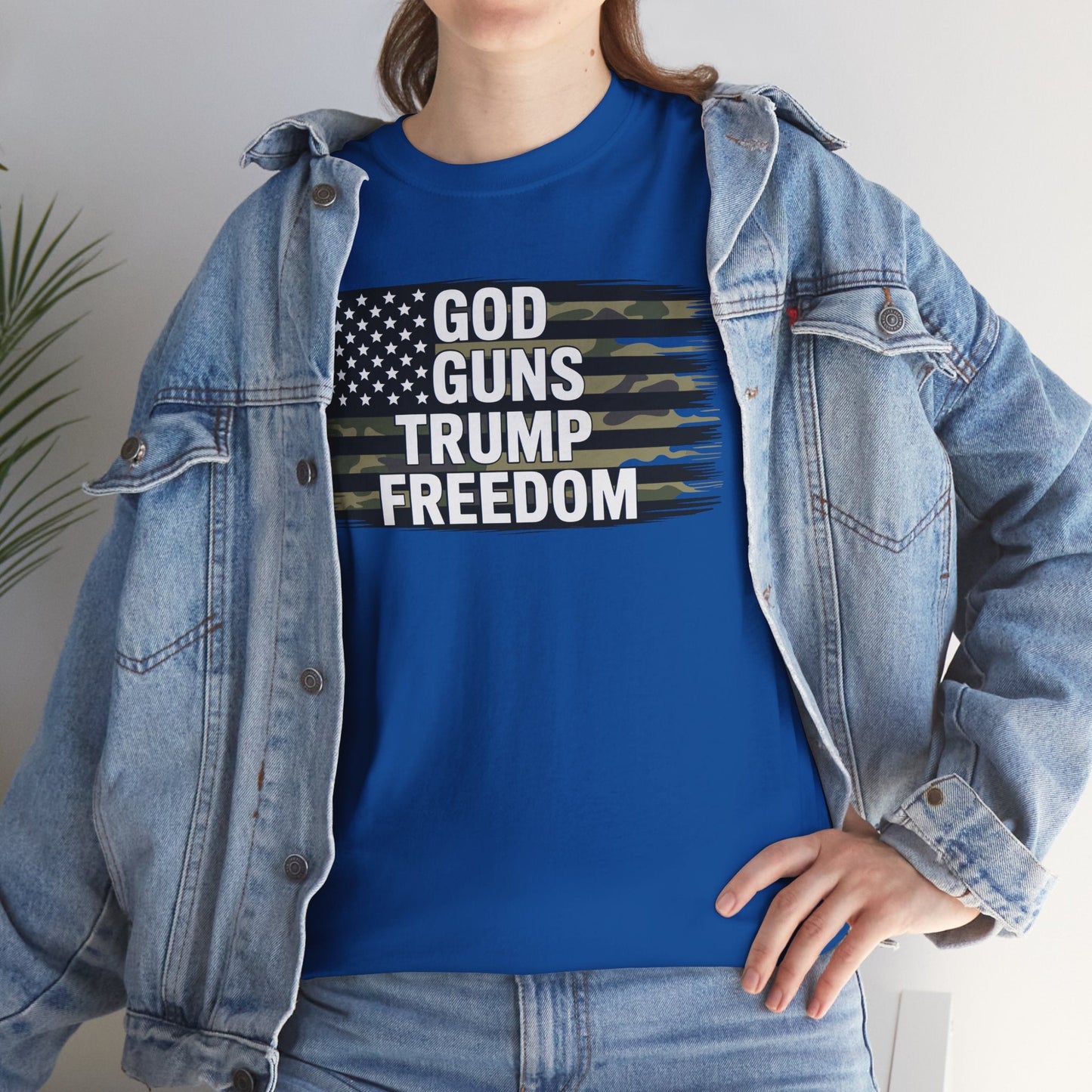 God Guns Trump Freedom Funny Camouflage Pro Gun USA Flag T-Shirt