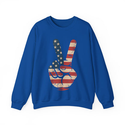 USA Flag Peace Sign Hand 4th of July Patriotic Men Boys Sweatshirt