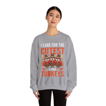 Care For Little Turkeys Nurse Fall Thanksgiving Scrub Top Sweatshirt