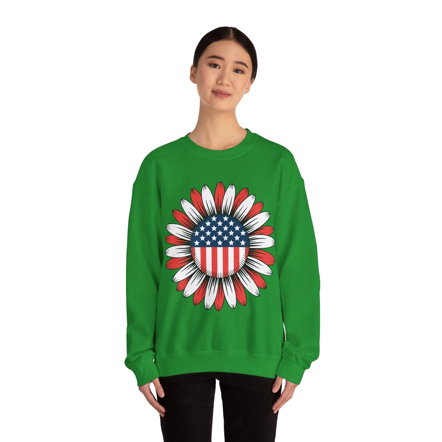 Sunflower American Flag 4th of July Women Men Merica USA Sweatshirt
