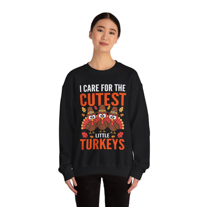 Care For Little Turkeys Nurse Fall Thanksgiving Scrub Top Sweatshirt