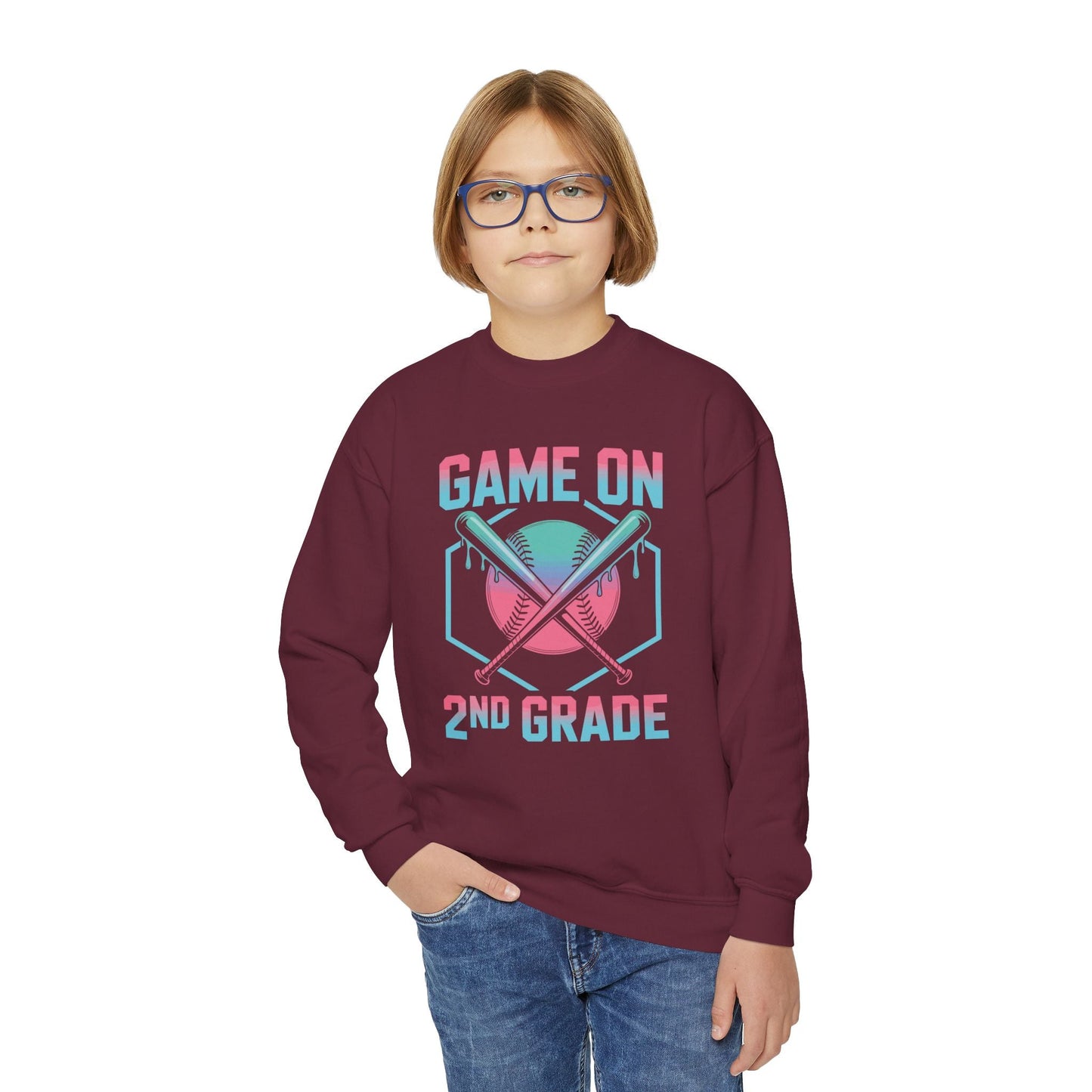 2nd Grade Back to School Baseball Drip Ice Cream Game On Kid Sweatshirt