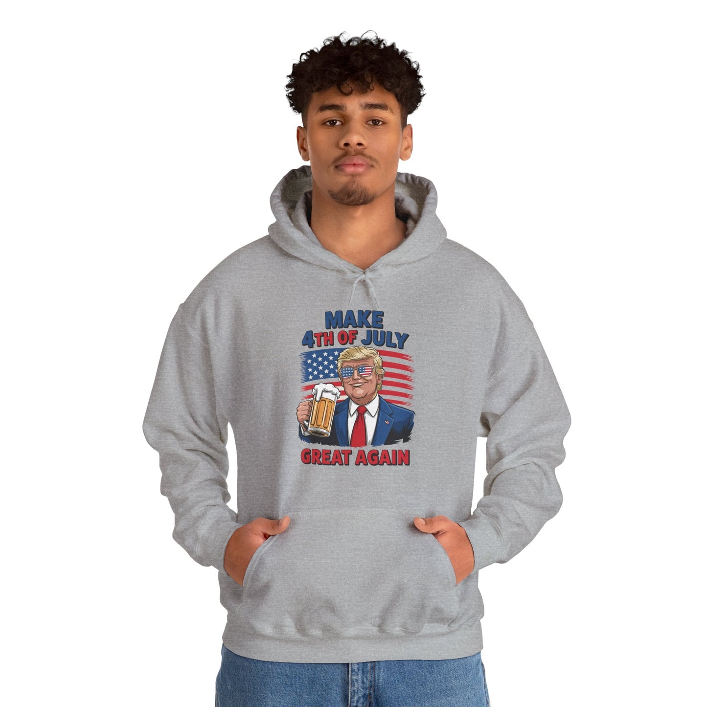 Funny Trump Make 4th Of July Great Again Drinking Beer Hoodie