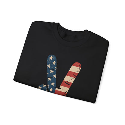 USA Flag Peace Sign Hand 4th of July Patriotic Men Boys Sweatshirt