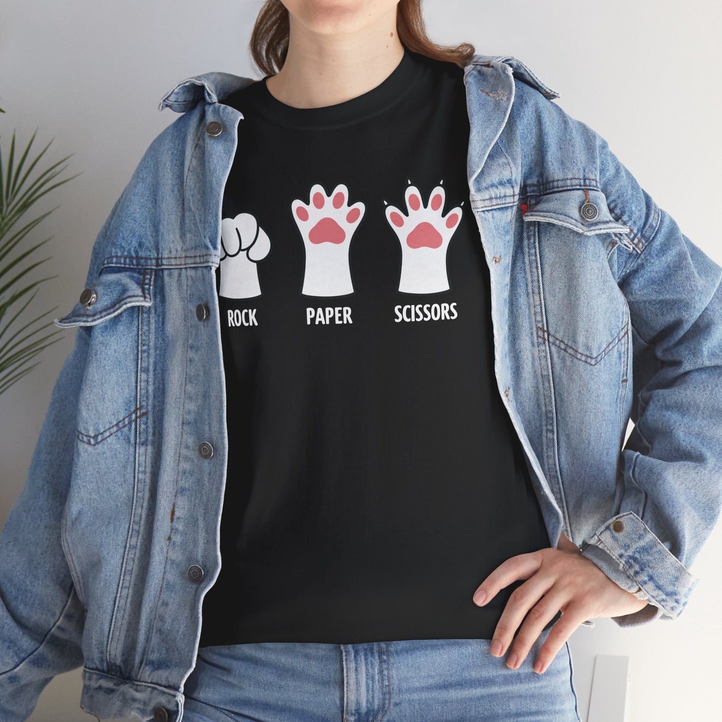 Funny  Introvert Cat Animal Rescue Rock Paper Scissors Cute Paw Cat T-Shirt