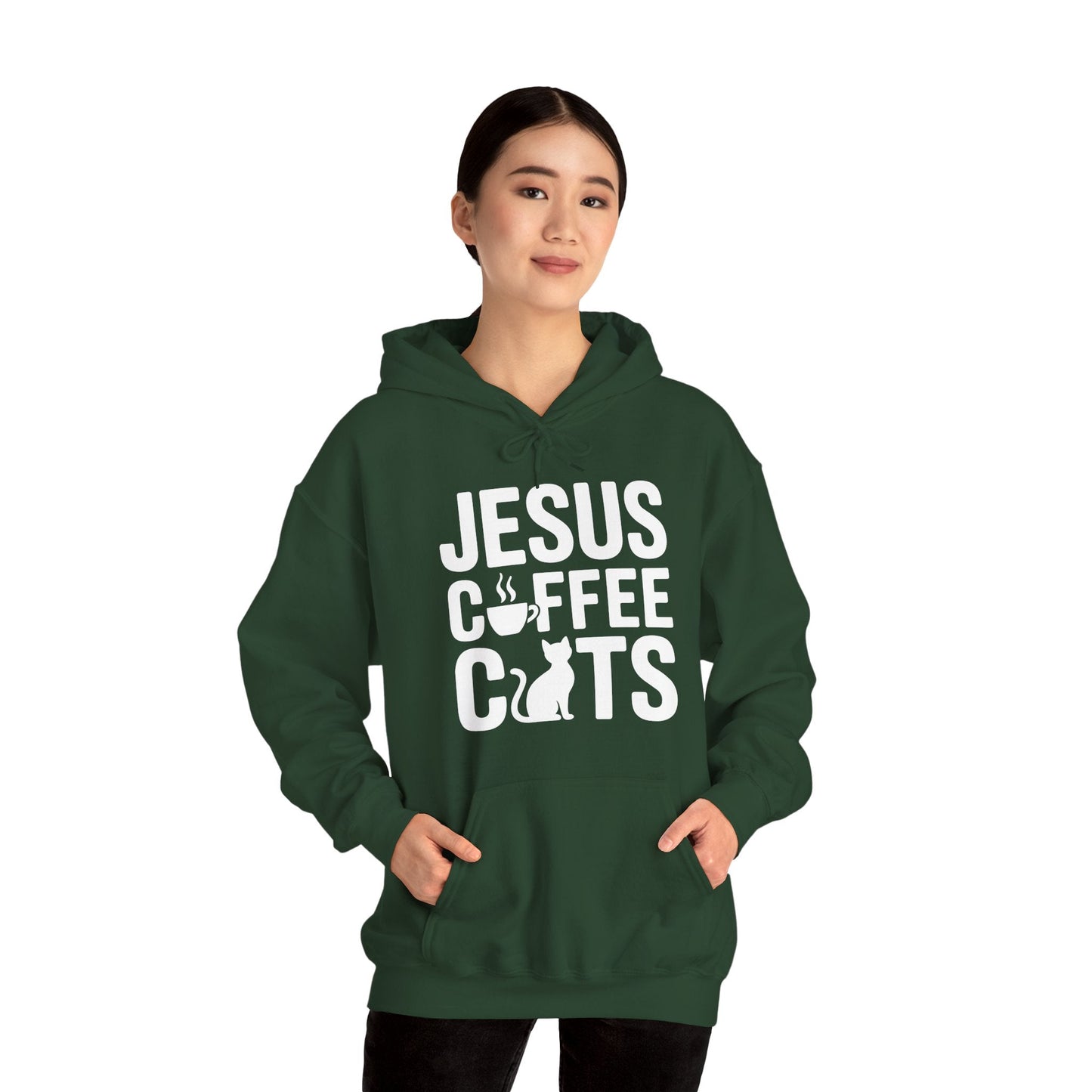 Christian Jesus, Coffee, Cats - Religous Cat Caffeine Lover Hoodie