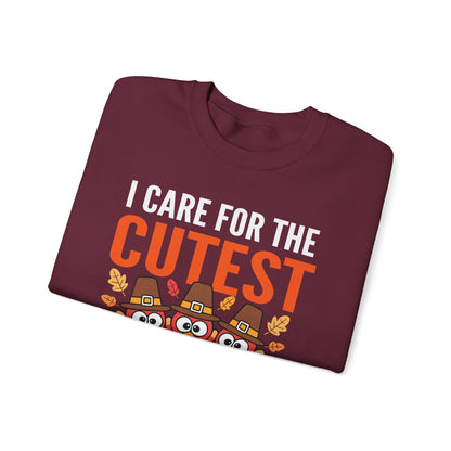 Care For Little Turkeys Nurse Fall Thanksgiving Scrub Top Sweatshirt