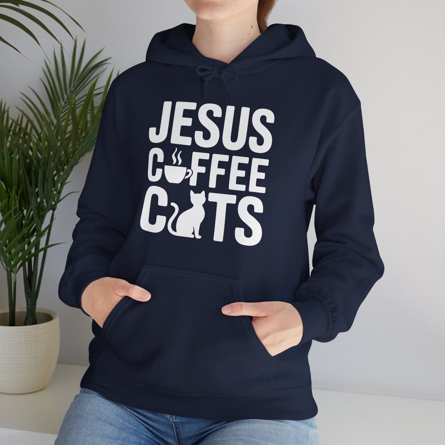 Christian Jesus, Coffee, Cats - Religous Cat Caffeine Lover Hoodie