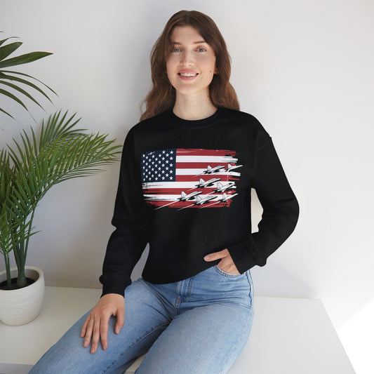 Patriotic Red White Blue USA Flag Fighter Jets 4th of July Sweatshirt