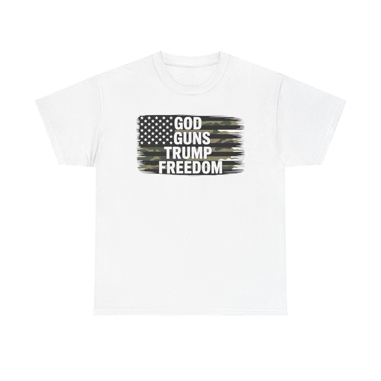 God Guns Trump Freedom Funny Camouflage Pro Gun USA Flag T-Shirt
