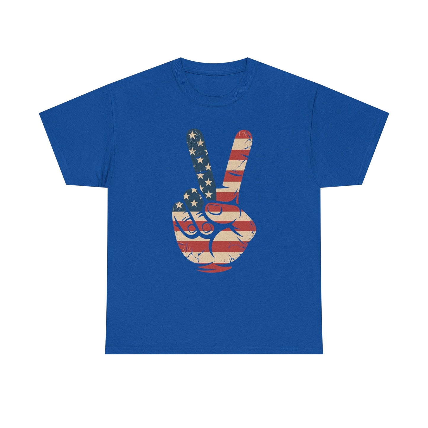 USA Flag Peace Sign Hand 4th of July Patriotic Men Boys T-Shirt