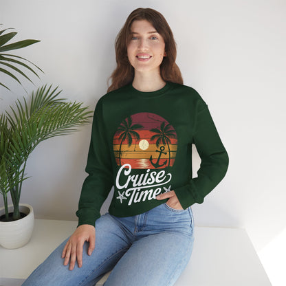 On Cruise Time Coconut Tree Graphic Summer Vacation Cruising Sweatshirt