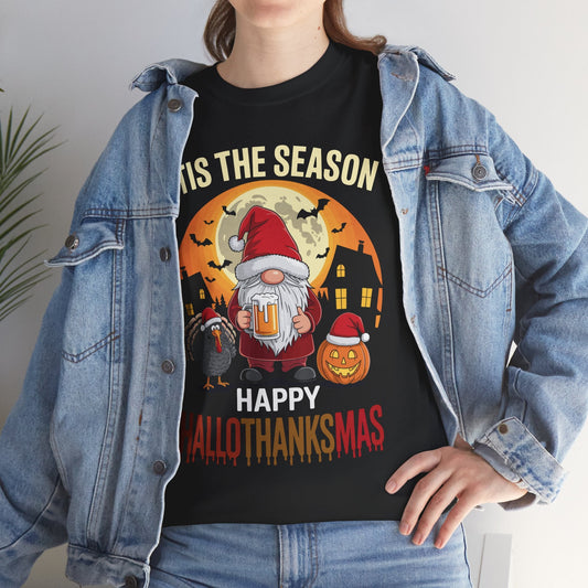Happy Hallothanksmas Halloween Thanksgiving Merry Christmas T-Shirt