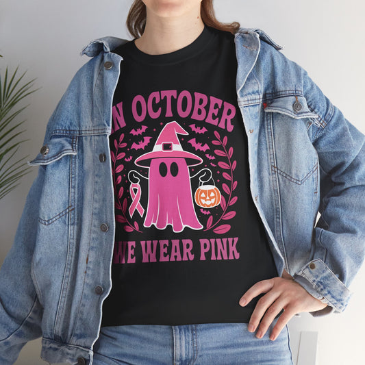 In October We Wear Pink Breast Cancer Awareness Halloween T-Shirt