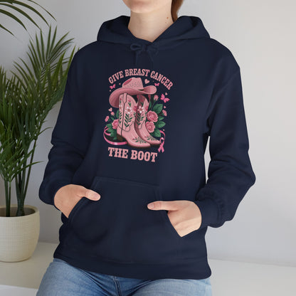 Give Breast Cancer The Boot Cowgirl Cancer Awareness Ribbon Hoodie