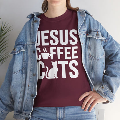 Christian Jesus, Coffee, Cats - Religous Cat Caffeine Lover T-Shirt