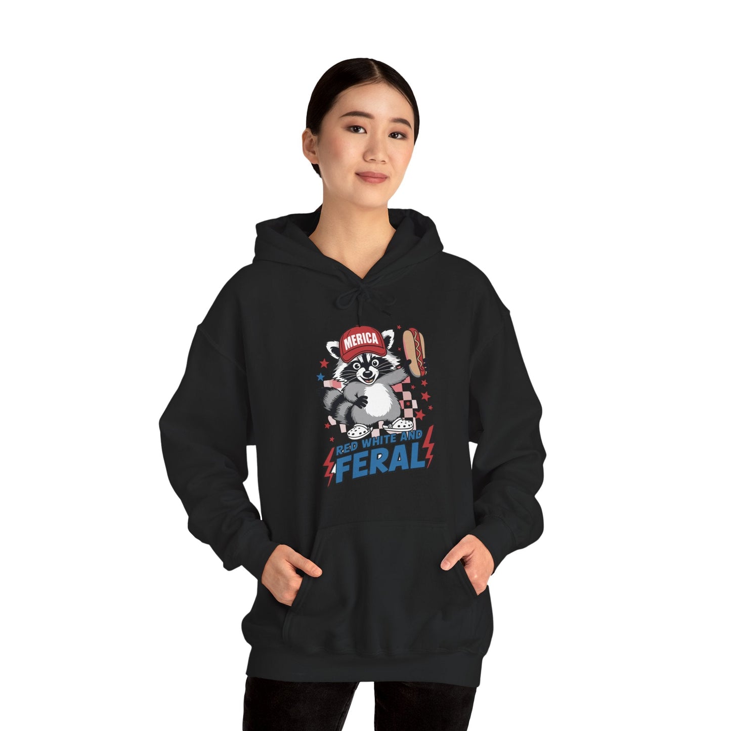 Red White And Feral Raccoon 4th of July Saying Meme Hoodie