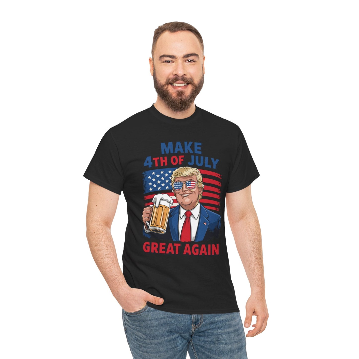 Funny Trump Make 4th Of July Great Again Drinking Beer T-Shirt