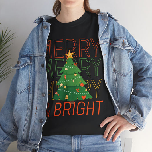 Merry and Bright Christmas Tee Cute Holiday Shirt for Men and Women