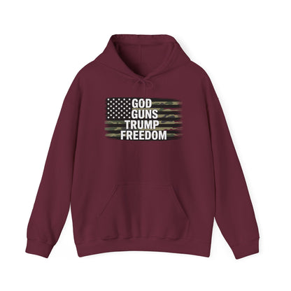 God Guns Trump Freedom Funny Camouflage Pro Gun USA Flag Hoodie