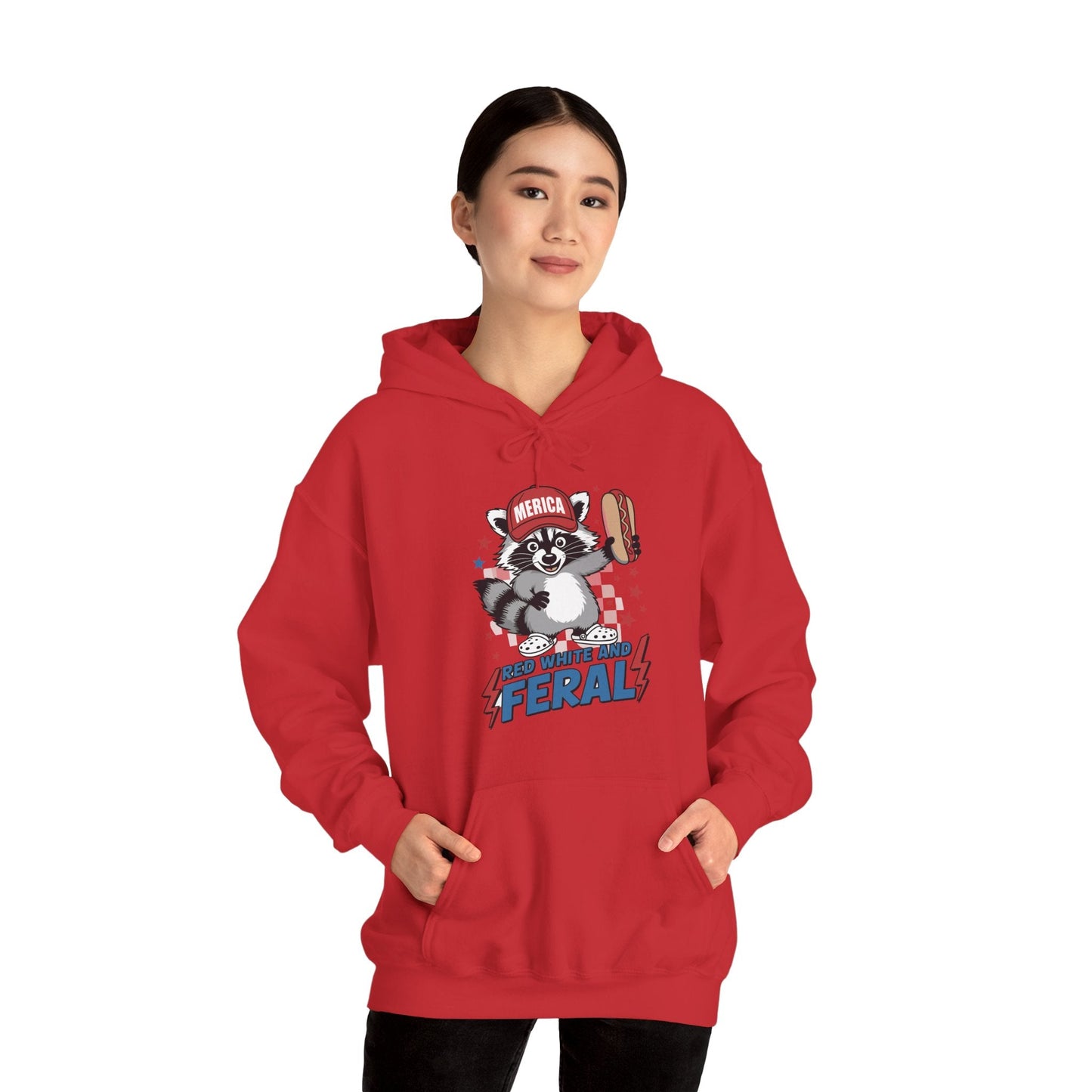Red White And Feral Raccoon 4th of July Saying Meme Hoodie