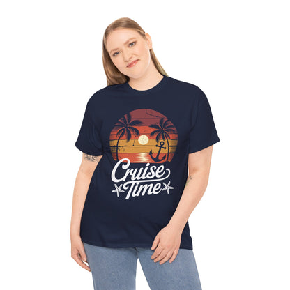On Cruise Time Coconut Tree Graphic Summer Vacation Cruising T-shirt
