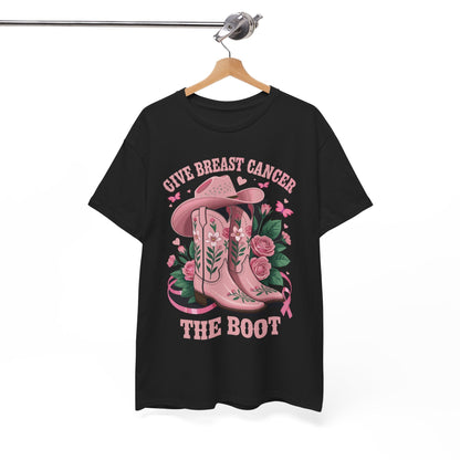Give Breast Cancer The Boot Cowgirl Cancer Awareness Ribbon T-Shirt