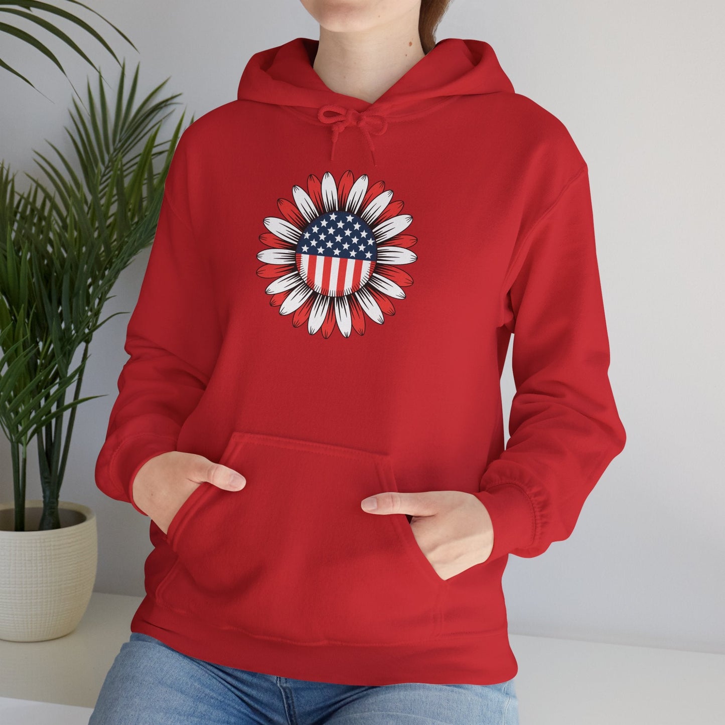 Sunflower American Flag 4th of July Women Men Merica USA Hoodie