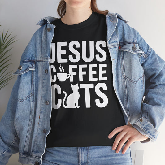 Christian Jesus, Coffee, Cats - Religous Cat Caffeine Lover T-Shirt