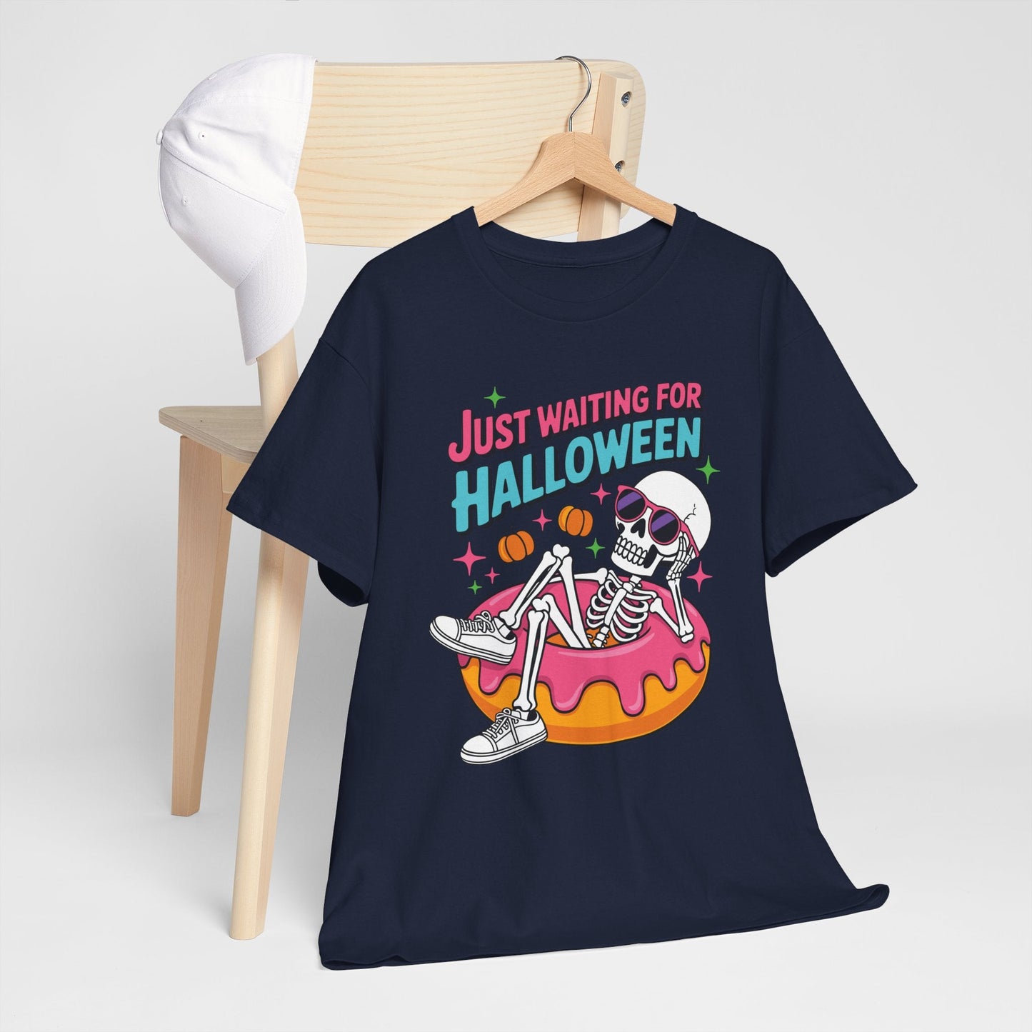 Just Waiting For Halloween Skeleton Donut Summerween Vibes T-Shirt