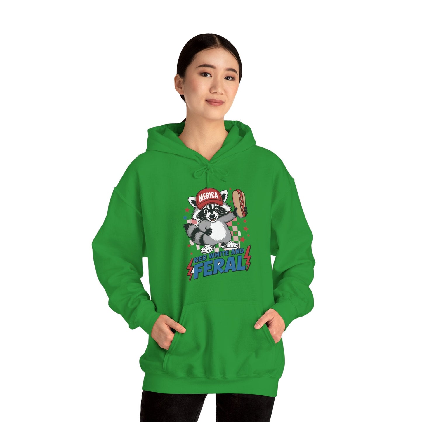 Red White And Feral Raccoon 4th of July Saying Meme Hoodie