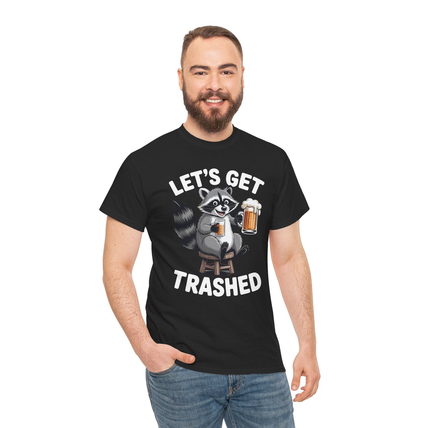 Funny Let's Get Trashed Raccoon Meme Humor Beer Drinking T-Shirt