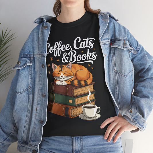 Coffee Cats & Books Lover Tee
